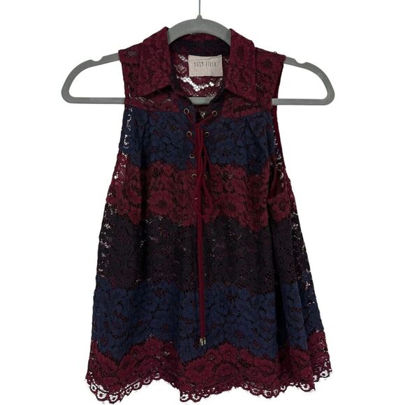 Anthropologie Moon River Top Womens Small Red Blue Black Lace Whimsigoth Y2K - Picture 1 of 10